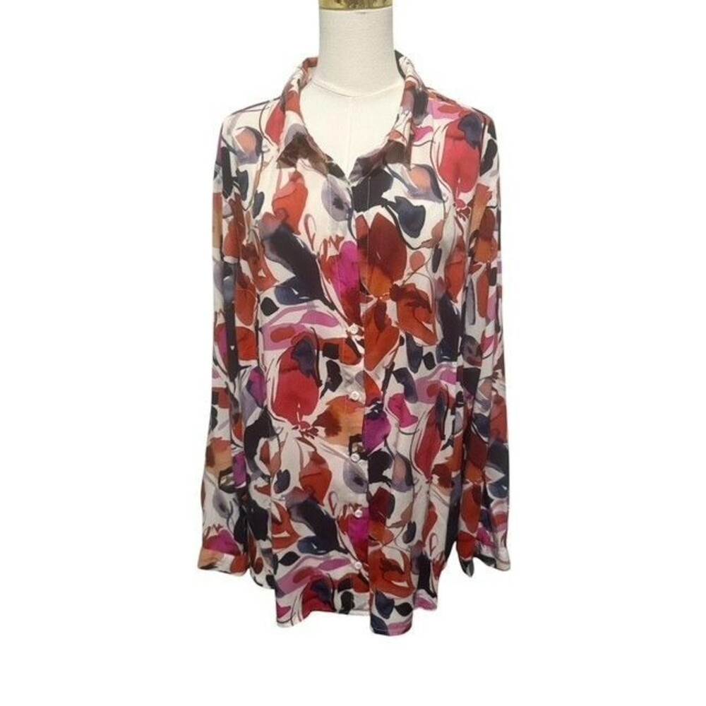 Cloth & Stone Womens Blouse Size 3X Blue Pink Long Sleeves Buttonup Collared